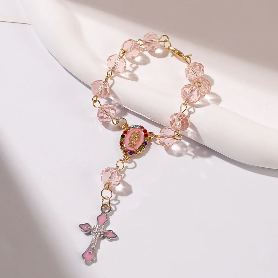 Zinc Alloy Cross Rosary Bracelet with Rhinestone Triangle Pendant for Adults - Nihaojewelry