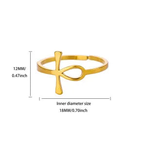 18K Real Gold Plated Cross Open Ring for Women Stainless Steel Waterproof Daily Wear - Nihaojewelry