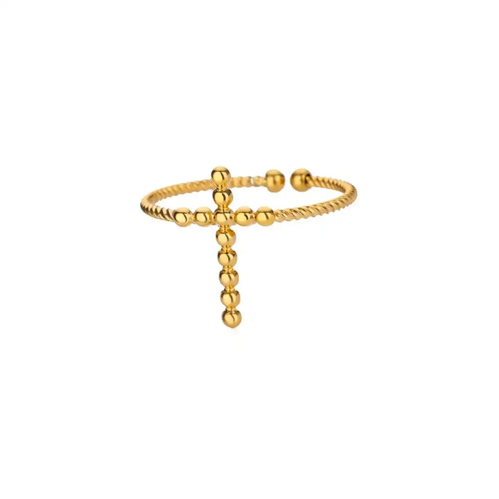 18K Real Gold Plated Cross Open Ring for Women Stainless Steel Waterproof Daily Wear - Nihaojewelry