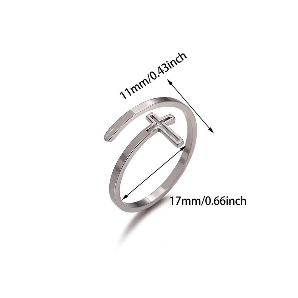 18K Real Gold Plated Cross Open Ring for Women Stainless Steel Waterproof Daily Wear - Nihaojewelry