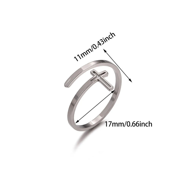 18K Real Gold Plated Cross Open Ring for Women Stainless Steel Waterproof Daily Wear - Nihaojewelry