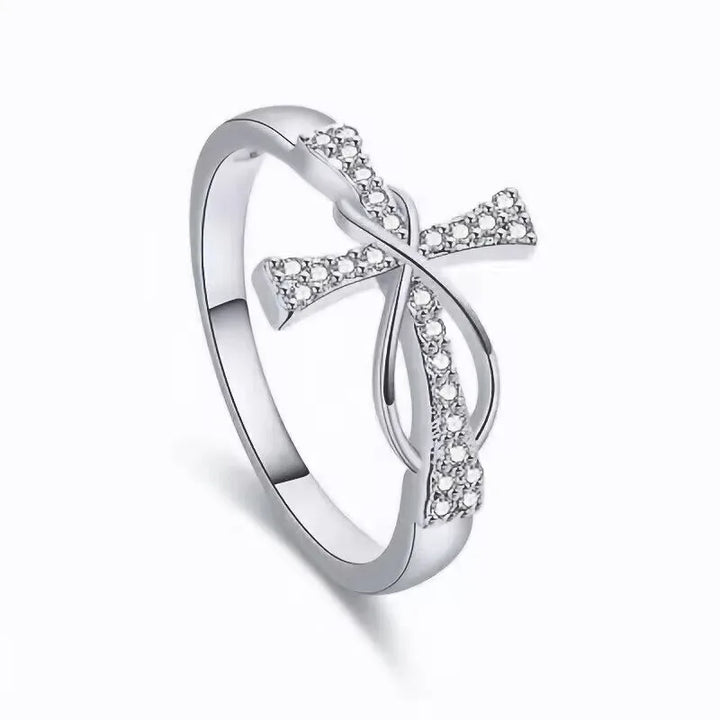 Unisex Alloy Cross Ring For Everyday Wear, Golden Plated with Rhinestones, Featuring 0.03µm-0.05µm Plating Thickness - Nihaojewelry UK