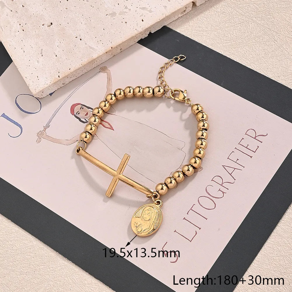 Casual Religion Simple Style Cross Virgin Mary Priest 304 Stainless Steel 18K Gold Plated ball chain Bracelets In Bulk - Nihaojewelry