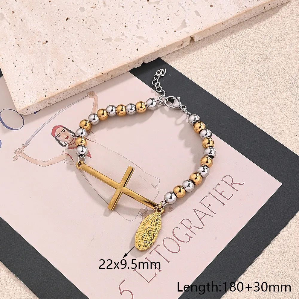 Casual Religion Simple Style Cross Virgin Mary Priest 304 Stainless Steel 18K Gold Plated ball chain Bracelets In Bulk - Nihaojewelry