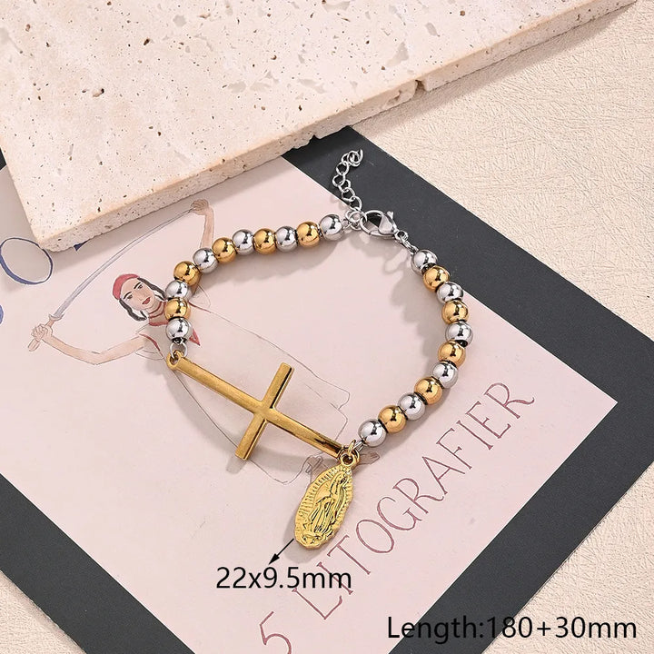 Casual Religion Simple Style Cross Virgin Mary Priest 304 Stainless Steel 18K Gold Plated ball chain Bracelets In Bulk - Nihaojewelry