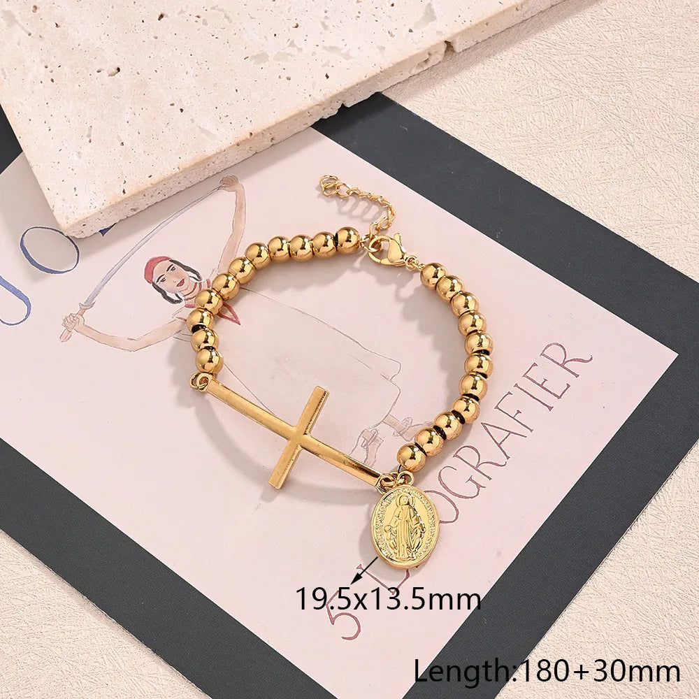Casual Religion Simple Style Cross Virgin Mary Priest 304 Stainless Steel 18K Gold Plated ball chain Bracelets In Bulk - Nihaojewelry