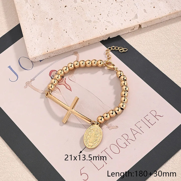 Casual Religion Simple Style Cross Virgin Mary Priest 304 Stainless Steel 18K Gold Plated ball chain Bracelets In Bulk - Nihaojewelry