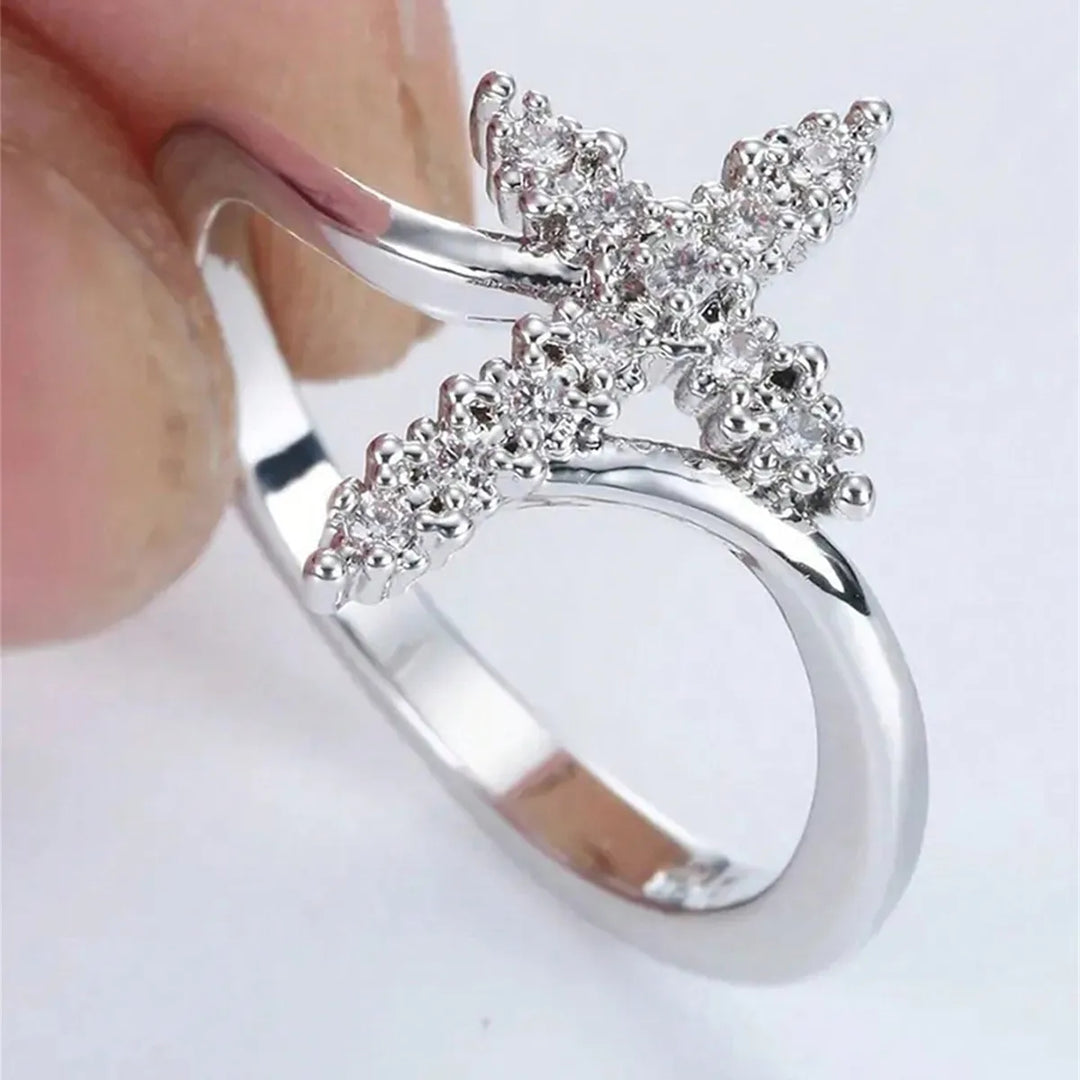 Women’s Cross Ring with Claw Setting, Copper Base with KC Golden Water Plating, Featuring Zircon Inlay - Nihaojewelry