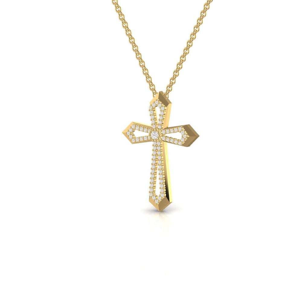 Angular Hollow Diamond Cross Necklace