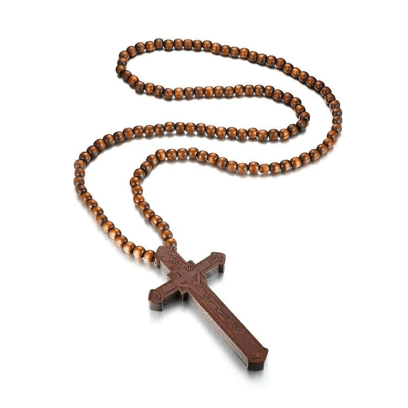 Men's Christian Necklace Wooden Crucifix