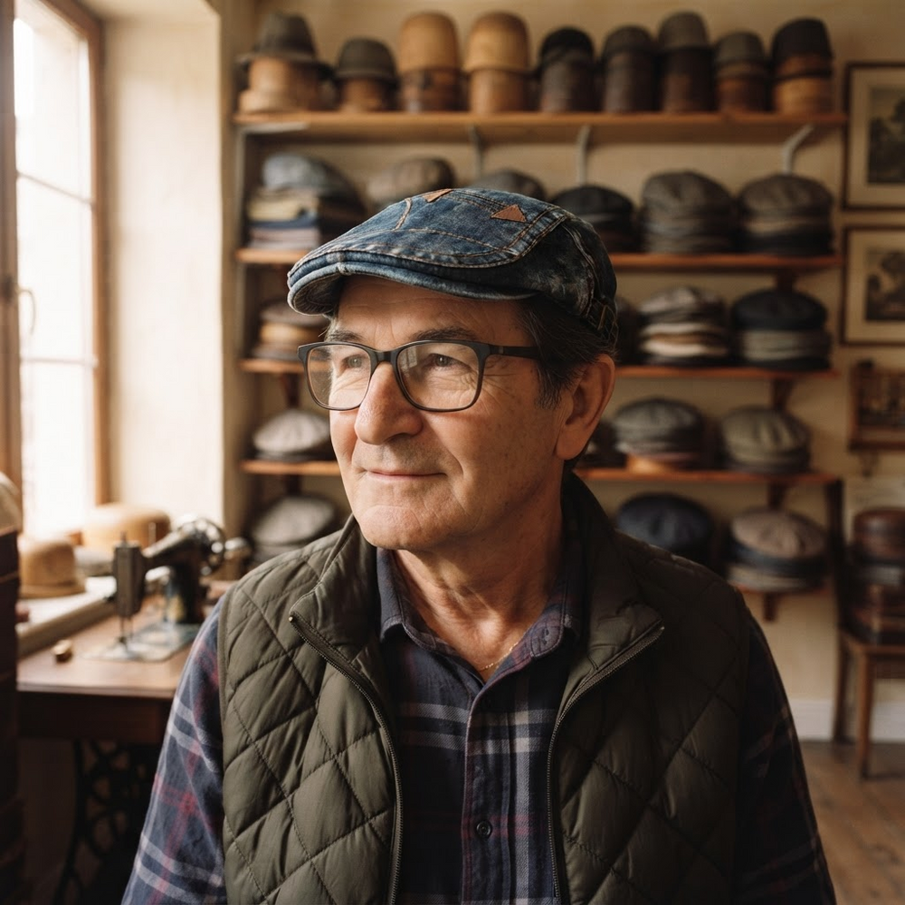 Frank's Caps — denim-flat-cap-barstow