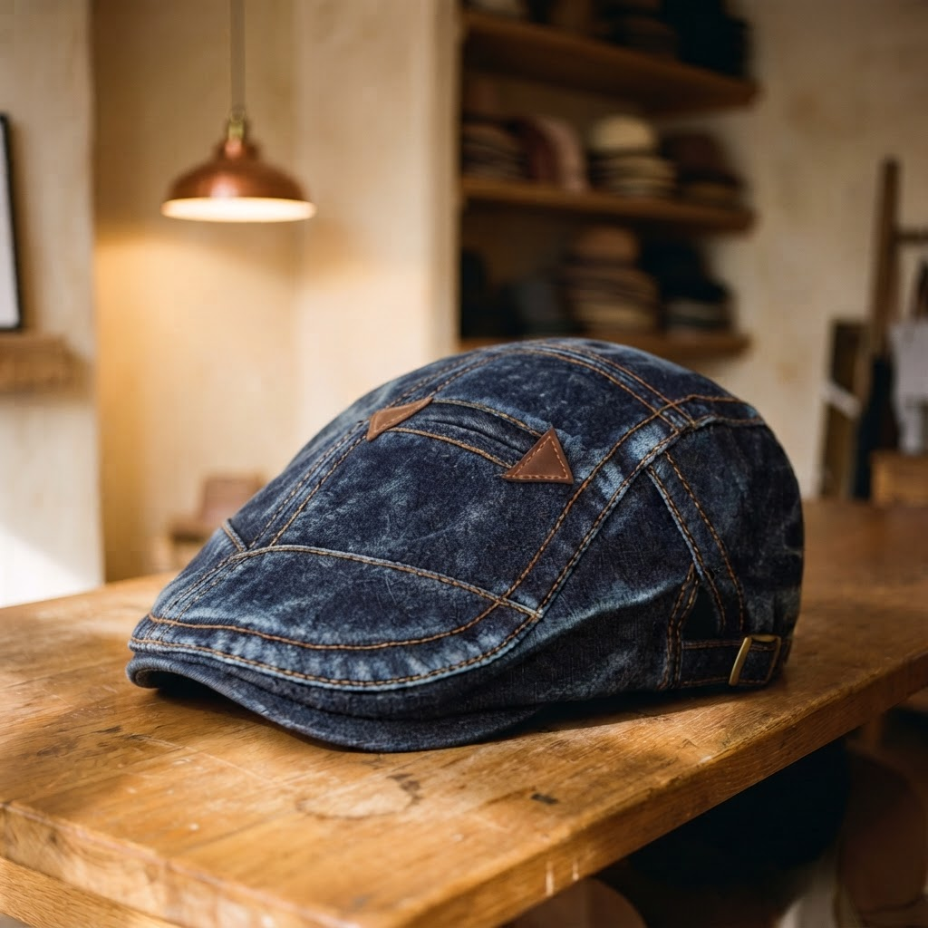 Frank's Caps — denim-flat-cap-barstow