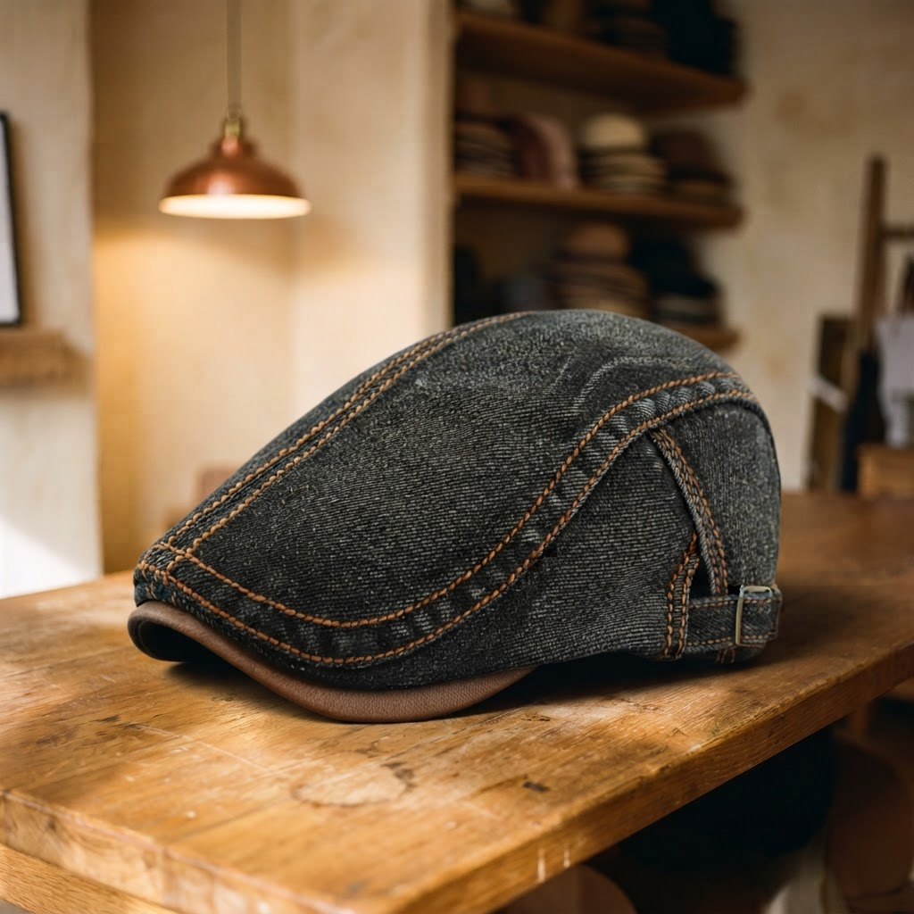 Frank's Caps — denim-flat-cap-monroe