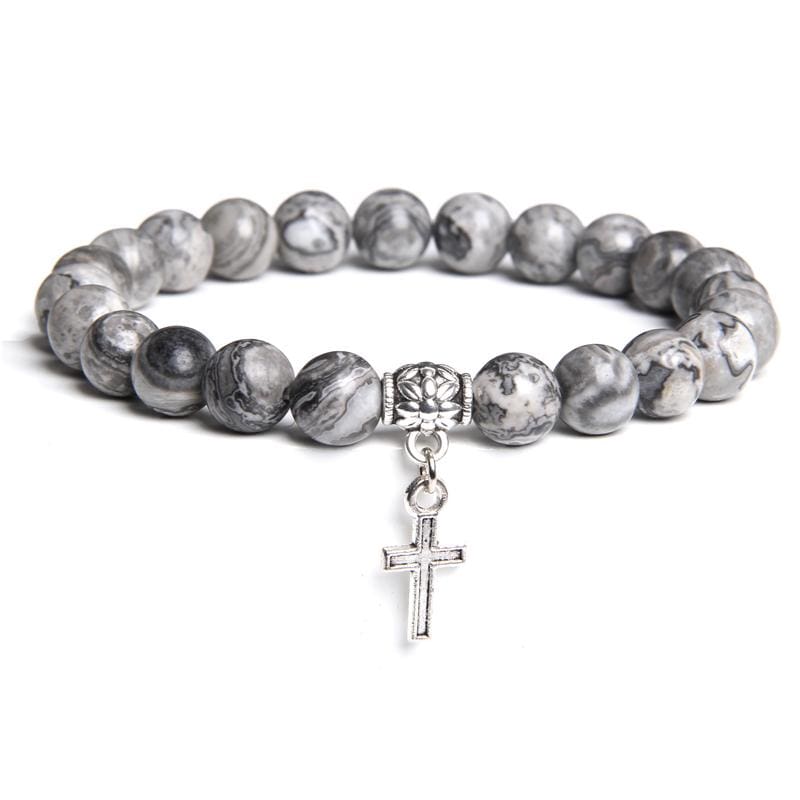 Cross Bead Bracelet Charm Gray Stone