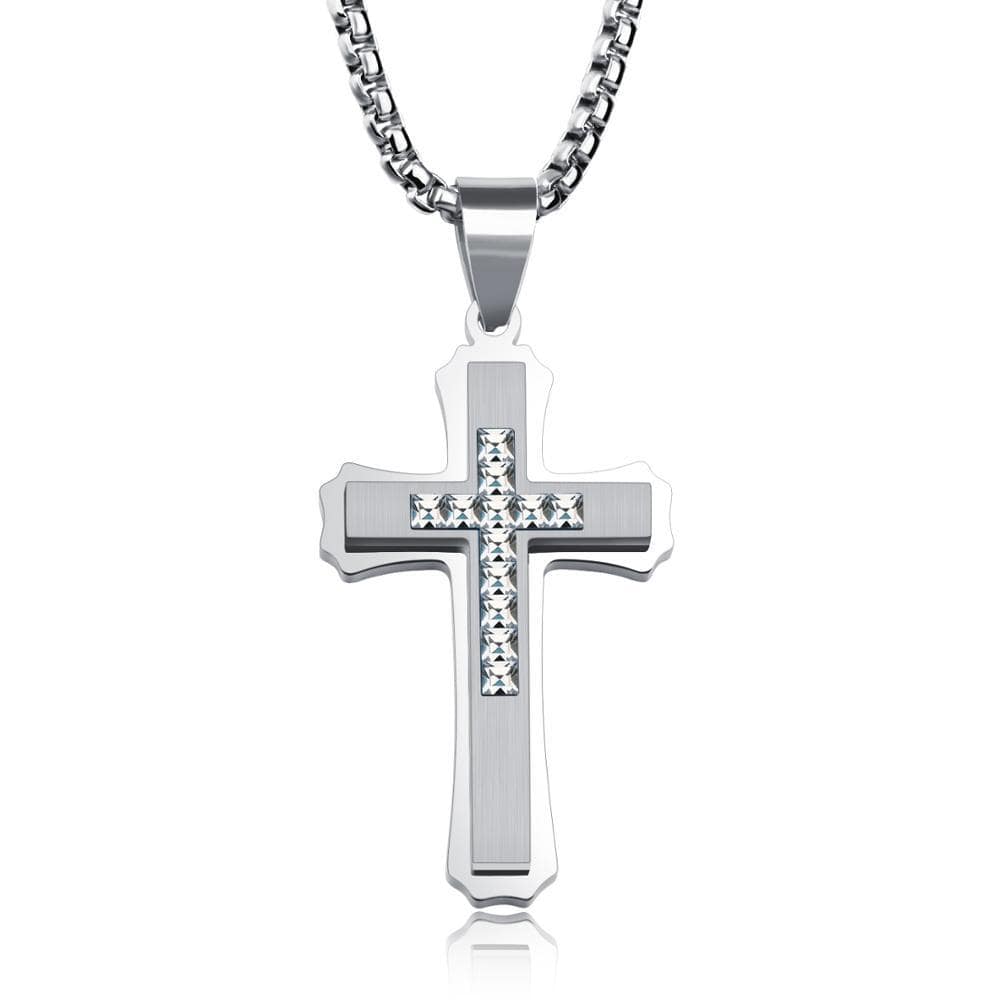 Men's Christian Necklace Silver Diamond