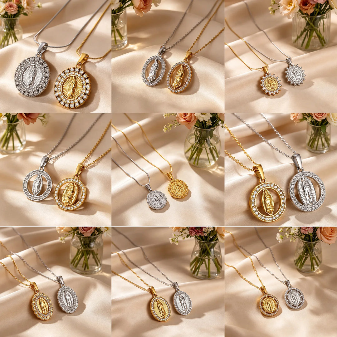Round Waterproof 304 Stainless Steel Necklace For Women With 18K Gold Plated PVD Coating, Zircon Inlay, Cross Chain