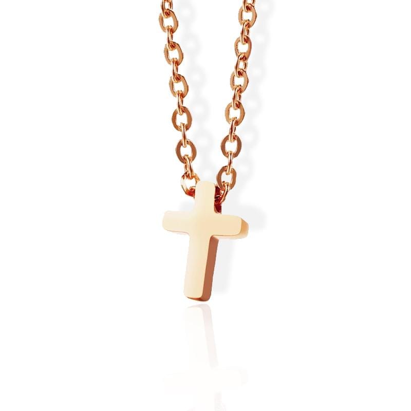 Women's Christian Necklace Small Rose Gold Cross