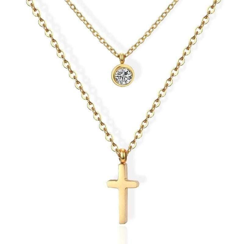 Women's Christian Necklace Choker Diamond (Golden)