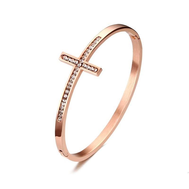 Women's Cross Bracelet Rose Gold Diamond